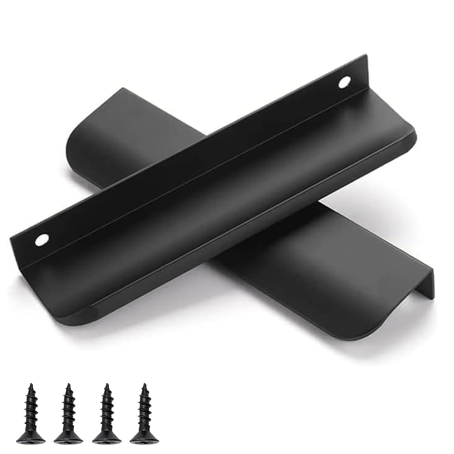 QZKJQDD 2 Pack Black Kitchen Cupboard Handles Finger Edge Pulls for Cabinets and Drawers 250mm Wardrobe Door Handles Modern Aluminum