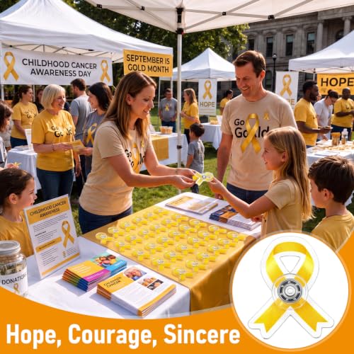 Arrowbash 100 Pcs Childhood Cancer Awareness Fidget Spinners Bulk Acrylic Gold Ribbon Fidget Spinners Pediatric Cancer Awareness Supports for Charity Donation Event Accessories Gifts - Image 6