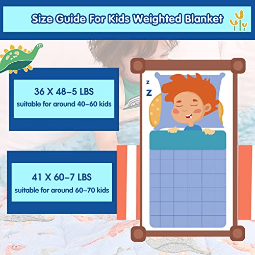 Yescool Kids Weighted Blanket (5 Lbs, 36" X 48",Dinosaur) Cooling Heavy Blanket For Sleeping Perfect For 40-60 Lbs, Throw Size Breathable Blanket With Premium Glass Bead #TOP5