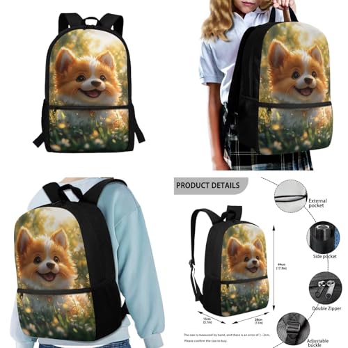 doginthehole Cute Corgi Backpack for School Girls 10-12 Lightweight Backpack with Matching Lunch Box for Girls 4 Pcs Girls School Bag Set for Elementary School Middle School 17inch Bookbag2