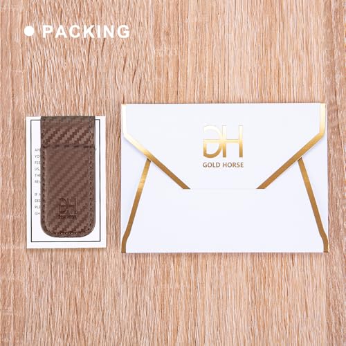 Image of GH GOLD HORSE Slim Magnetic Money Clip Genuine Leather Business Card Holder for Men (Coffee)