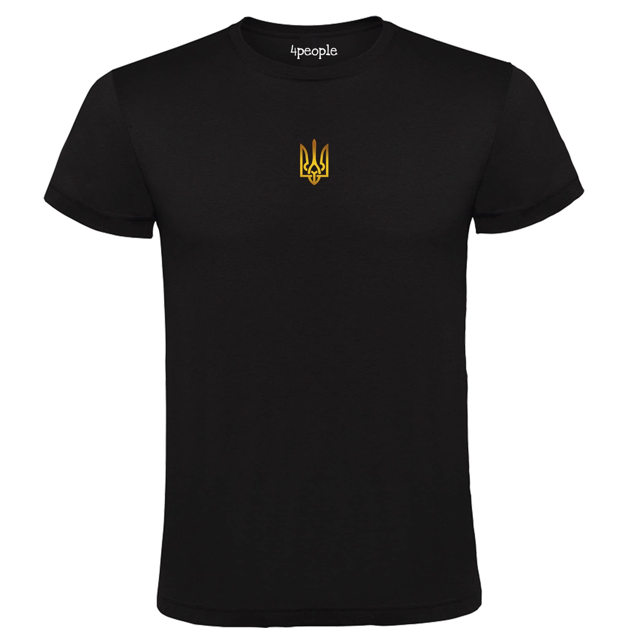 4people Camiseta Ukraine Ucrania Escudo Logo Dorado Camisetas Negras 100% Algodón Hombre Tallas S M L XL XXL (S