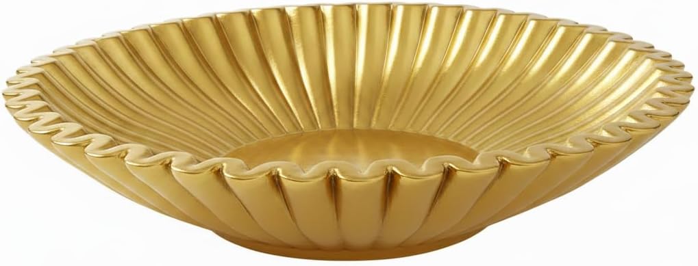 Brown Decorative Bowls for Home - Stylish Flat Purse Bowls - Round Foyer Key Bowl - Handmade Resin Scalloped Ruffle Bowl for Display Centerpiece