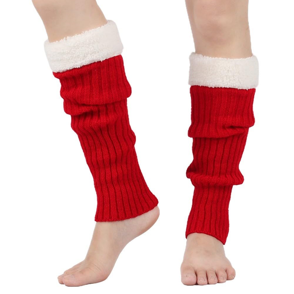 GenericWomen's Knitted Sock Christmas Warm Foot 2024 Winter Color Blocked Hairy Warm Leg Stacked Socks Over Knee High Footless Socks