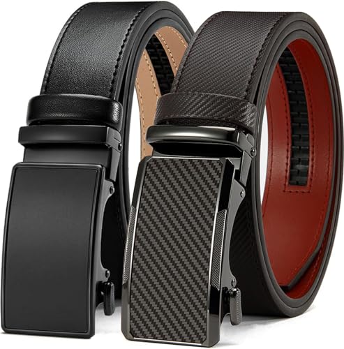 Image of DOOPAI Men's Ratchet Leather Belt Set - 2 Pack Sliding Belt Adjustable For Gift Mens Dress Casual 1 3 /8 inch,Cut for Fit