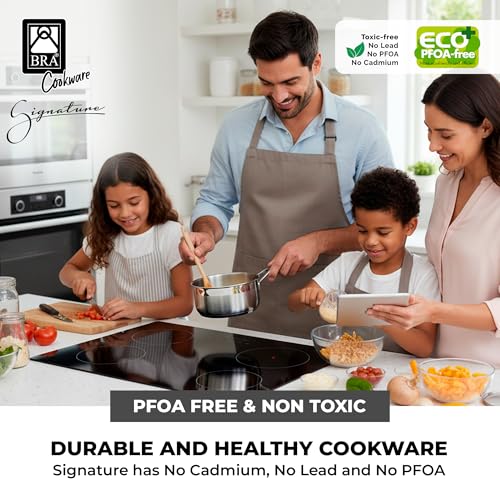 Image of BRA COOKWARE Signature Stainless Steel Sauce Pot w /Glass Lid | 7 Inch 1.4 Quart Professional Grade Saucepan | PFOA Free Warming Pot | All Cooktops | All Cooktops (incl. Induction) & Oven Safe