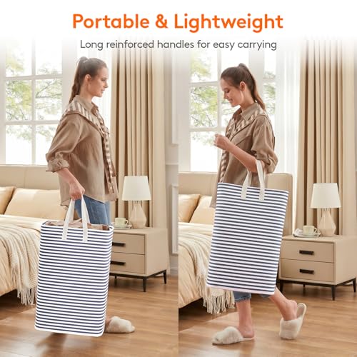 Image of Lifewit 2 Pack Laundry Basket 80L Each, Collapsible Clothes Hamper with Reinforced Handles, Freestanding Waterproof Design for Bedroom and Laundry Room, Navy 160L Total