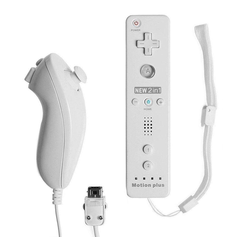 Controller Wii Motion Plus, 2 In 1 Nunchuck Costruito Motion Plus Telecomando Remote Set Per Nintendo Wii e La Console Wii u Con Custodia In Silicone + Custodia - Bianca