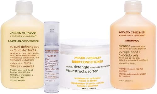Miniatura 2 de Mixed Chicks Quad Pack - Champú 10 fl. oz., Acondicionador profundo, 8.0 fl. oz., Acondicionador sin enjuague, 10 fl. oz., Seda para el cabello, 1.7