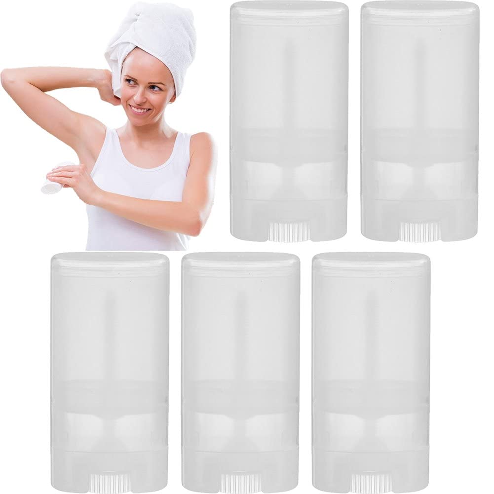 Luxylei Empty Oval Deodorant Containers 5Pcs Plastic Solid Lip Balm Containers 15Ml Empty Refillable Lip Gloss Tubes (Transparent)