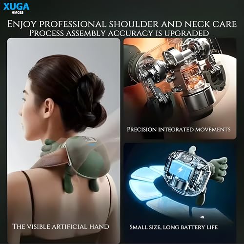 Image of XUGA HM015 Bionic Heated Massager, Wireless Portable Shiatsu Neck and Back Massager, Electric Deep Tissue 4D Kneading Massage, Simulated Human Hand Design for Pain Relief and Muscle Relax