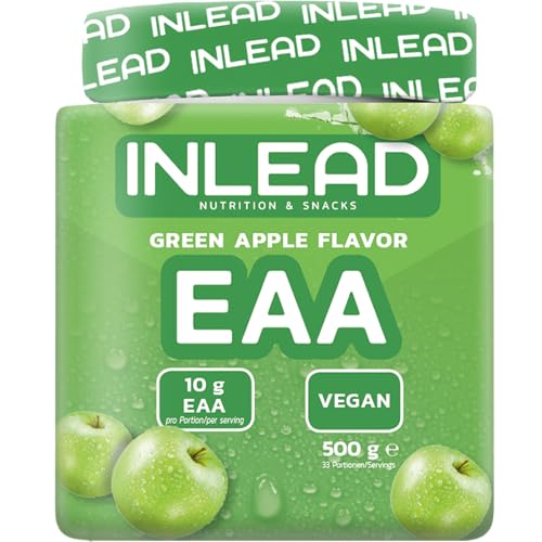 INLEAD - EAA Pulver | 10.000 mg essentielle Aminosäuren pro Portion | Unterstützt Muskelschutz, Regeneration & Leistungsfähigkeit | Optimale Löslichkeit - 500g (Green Apple - Grüner Apfel)