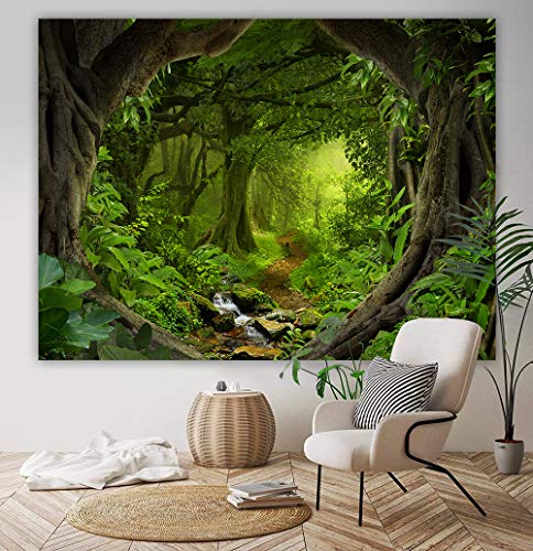 Tapiz de bosque para colgar en la pared, arte de la pared del paisaje de la naturaleza, tapiz de tela de fondo para la decoración del hogar