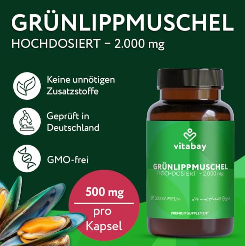Vitabay Grünlippmuschelextrakt 2000mg – 300 Grünlippmuschel Kapseln