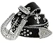 Western Crystal Rhinestone Cowgirl Studded Black Leather Cross Concho Belt (32, Black)