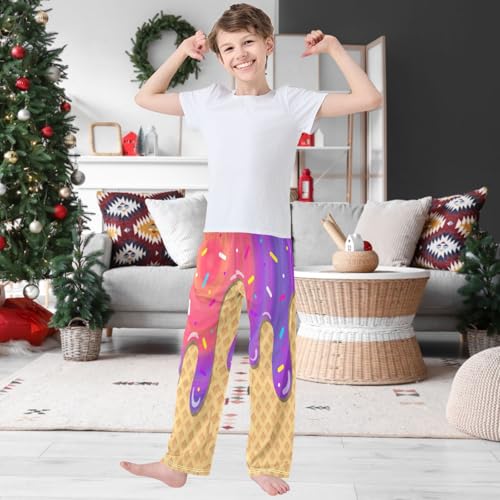 Boy's Pants Pink Red Ice Cream Jogger Pants Elastic Waist Long Bottoms Trousers with Pockets 6-14 Years2