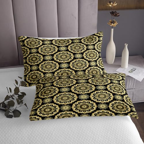 jejeloiu Paisley Coverlet Set Twin Size Damask Pattern Bedspread for Kids Boys Girls Black Gold Bedding Set European Pattern Bed Cover 2Pcs