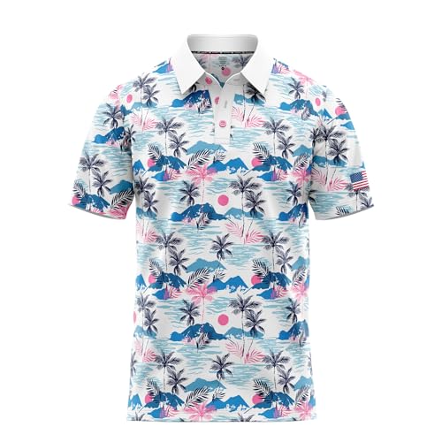 Image of Patriotic USA Golf Polo Shirt - Men's Performance Short Sleeve Moisture Quick Dry Fit Athletic Veteran UPF Stretch Casual Fun