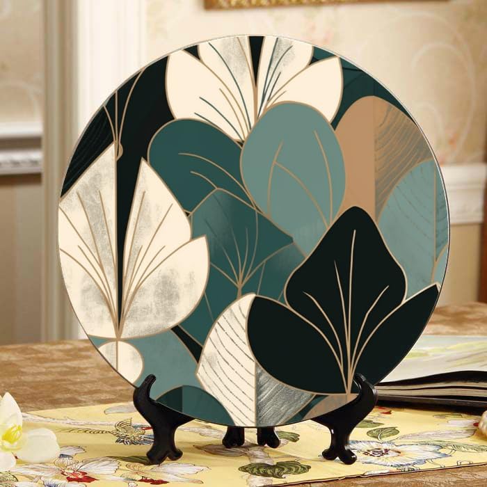 DNOVING Eucalyptus Leaves Ceramic 10-inch Round Plate Suitable for Wall or Tabletop Decor DP-082363066
