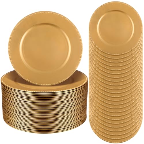 Platos Cargadores Redondos Pintados Dorados 150 Piezas 33 cm miniatura 1