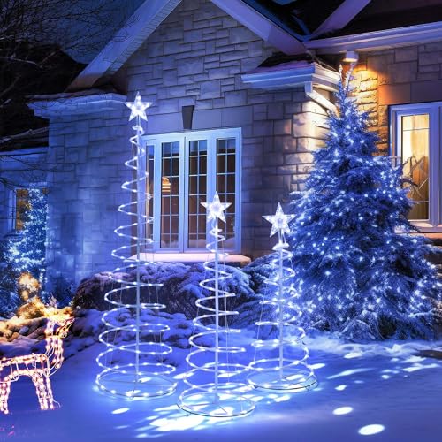 Yescom Twinkle 6Ft Spiral Christmas Tree Light 182 Pre-Lit LED 8 Model for Indoor Outdoor Patio Garden Pathway Holiday Party Event Xmas Night Decor Water Resistant with Star Topper Metal Stakes White