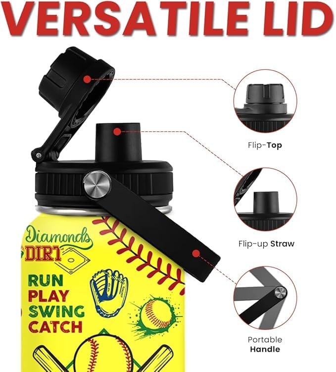 Image of Softball Gift Water Bottle With Lid, 32oz Insulated Stainless Steel Sport Bottles - Softball Players Fan Coach