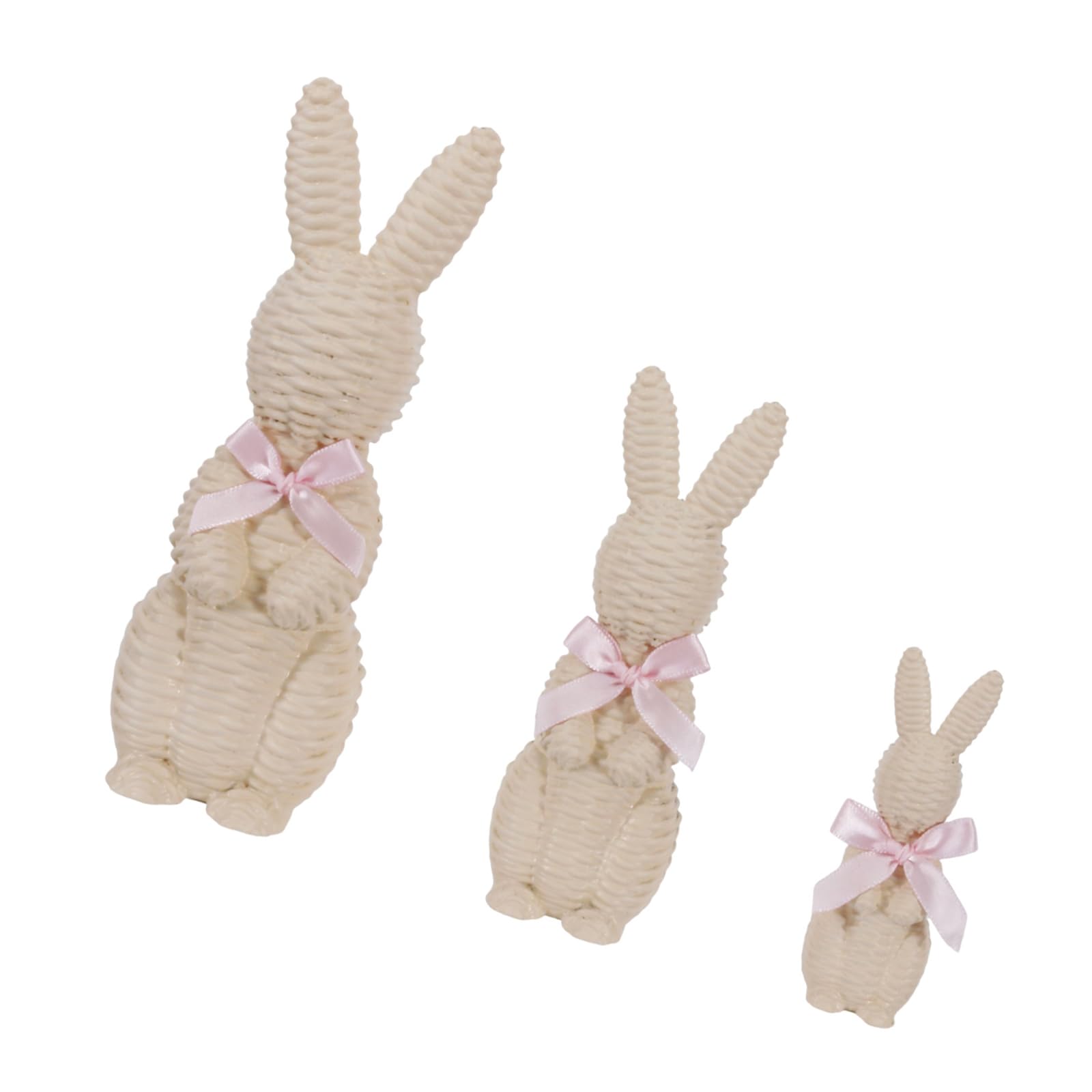 Statue conigli in resina effetto rattan Figurina ornamento decorativo Decorazioni per la tavola Pasqua Decori per la casa primaverile Regalo Pasqua Statua conigli in resina effetto rattan