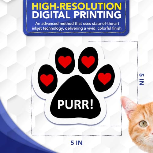 Image of Magnet me Up Purr! with Heart Pawprint Magnet Decal, 5 Inch, 2 Pack, Heavy Duty Automotive Accessory, Magnet for Cars, Trucks and SUVs, UV- Printed, Vinyl, Crafted in USA