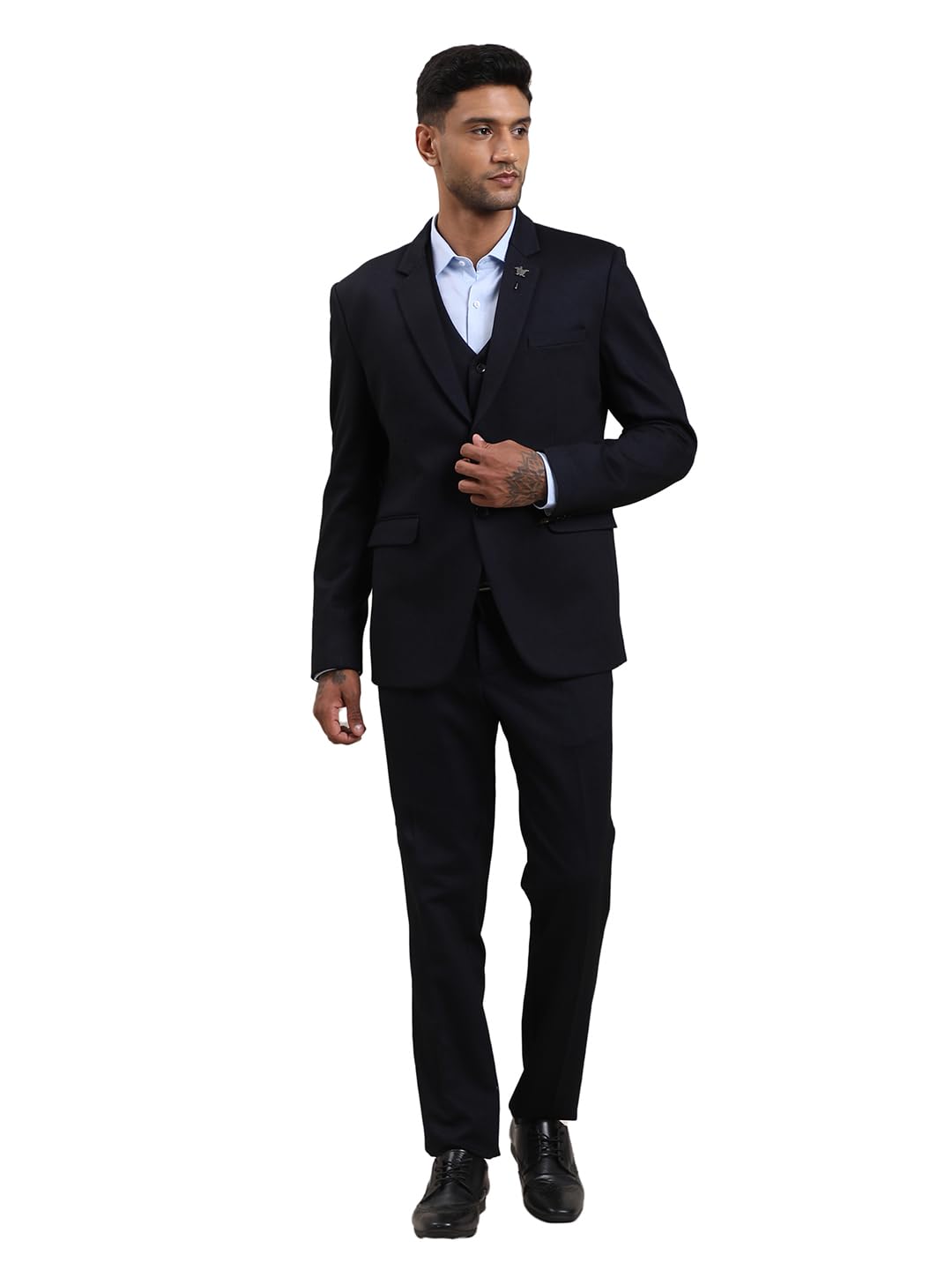 turtle Men Navy Blue Knitted Ceremonial Self Design (3 Piece)-picture-28