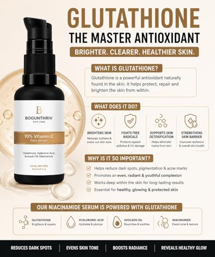 Image of 10% Vitamin C Face Serum with Glutathione, Hyaluronic Acid, Avocado Oil and Niacinamide, 30 ml