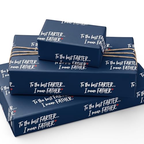 WAPLIGHAL Funny Fathers Day Wrapping Paper for Men Humorous Navy Blue Gift Wrap for Dad Grandpa Fathers Day Birthday Gifts 4 Sheets 28 x 40