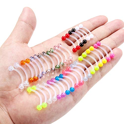 Ftovosyo 14G 16mm Glitter Bioflex Flexible Acrylic Curved Barbell Snake Eyes Tongue Nipple Ring Body Piercing Jewelry Retainer 8-36PCS3