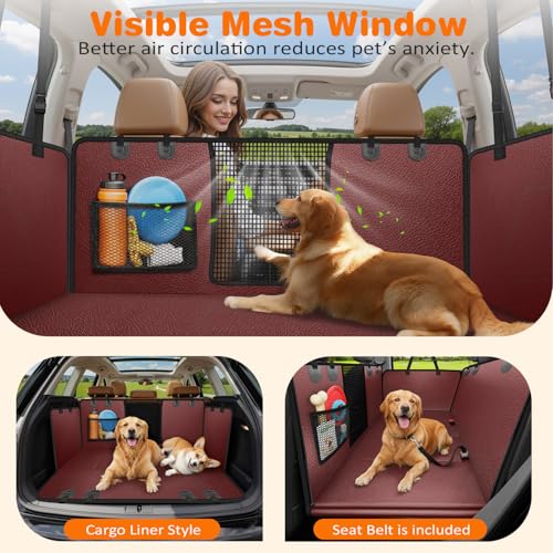 Image of URPOWER PU Leather Backseat Extender for Dogs, Hard Bottom Dog Car Seat Cover for Back Seat, Waterproof Dog Car Hammock Anti-Scratch Pet Rear Seat Protector Travel Bed for Car and SUV