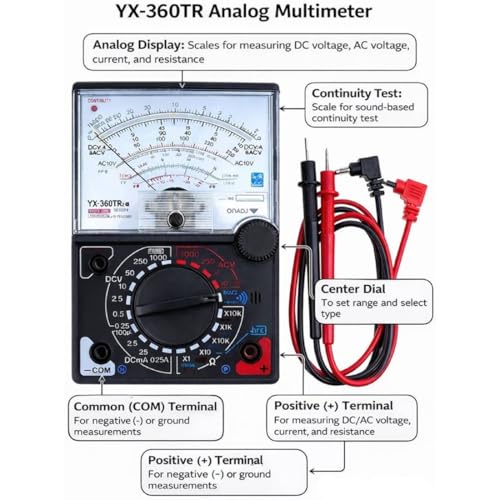 Image of YX-360 TR Multitester - Analog Multimeter for AC /DC Voltage, Current & Resistance Testing | Electrical Circuit Tester for Electricians & DIY Use