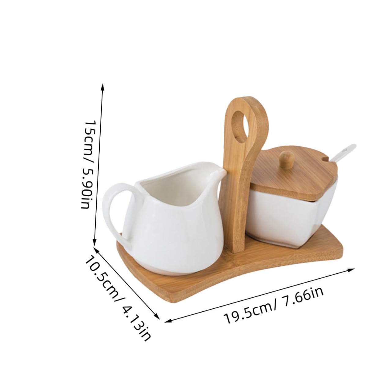 Artibetter Sucrier Céramique Blanc avec Pot à Lait et Set de Rangement pour Maison avec Plateau Bambou Décoration et Fonctionnelle pour Cuisine