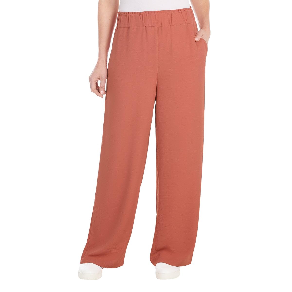 Hilary Radley Womens Wide Leg Crinkle Pants With Elasticwaistband Red L