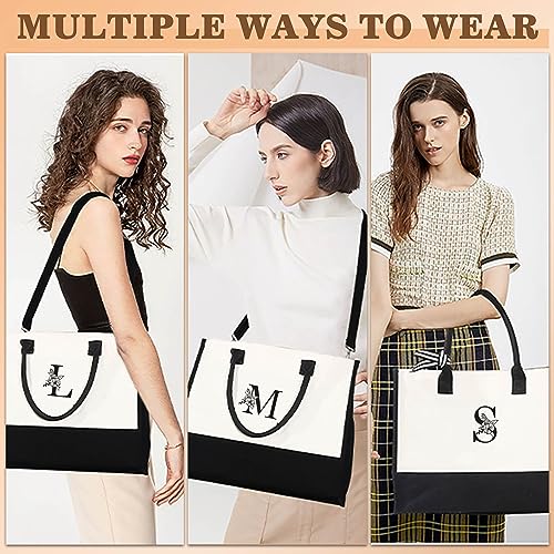 YOOLIFE Mothers Day Gifts for Women - Initial Tote Bag & Makeup Bag, Birthday Gifts for Women Mom Wife Teacher Friend2
