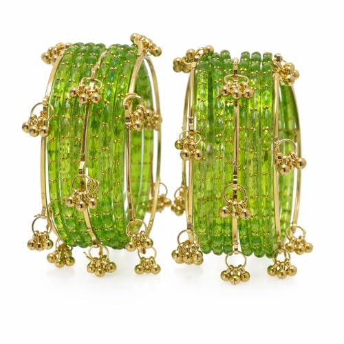 Image of Kashmiri Ghangharoo Glass Bangle Set for Women| Light Weight Bangles | Traditional Transparent Fancy Glass Chudi Set for Wedding, Party|Set Of 16(12 Glass + 4 ghungroo bangles)