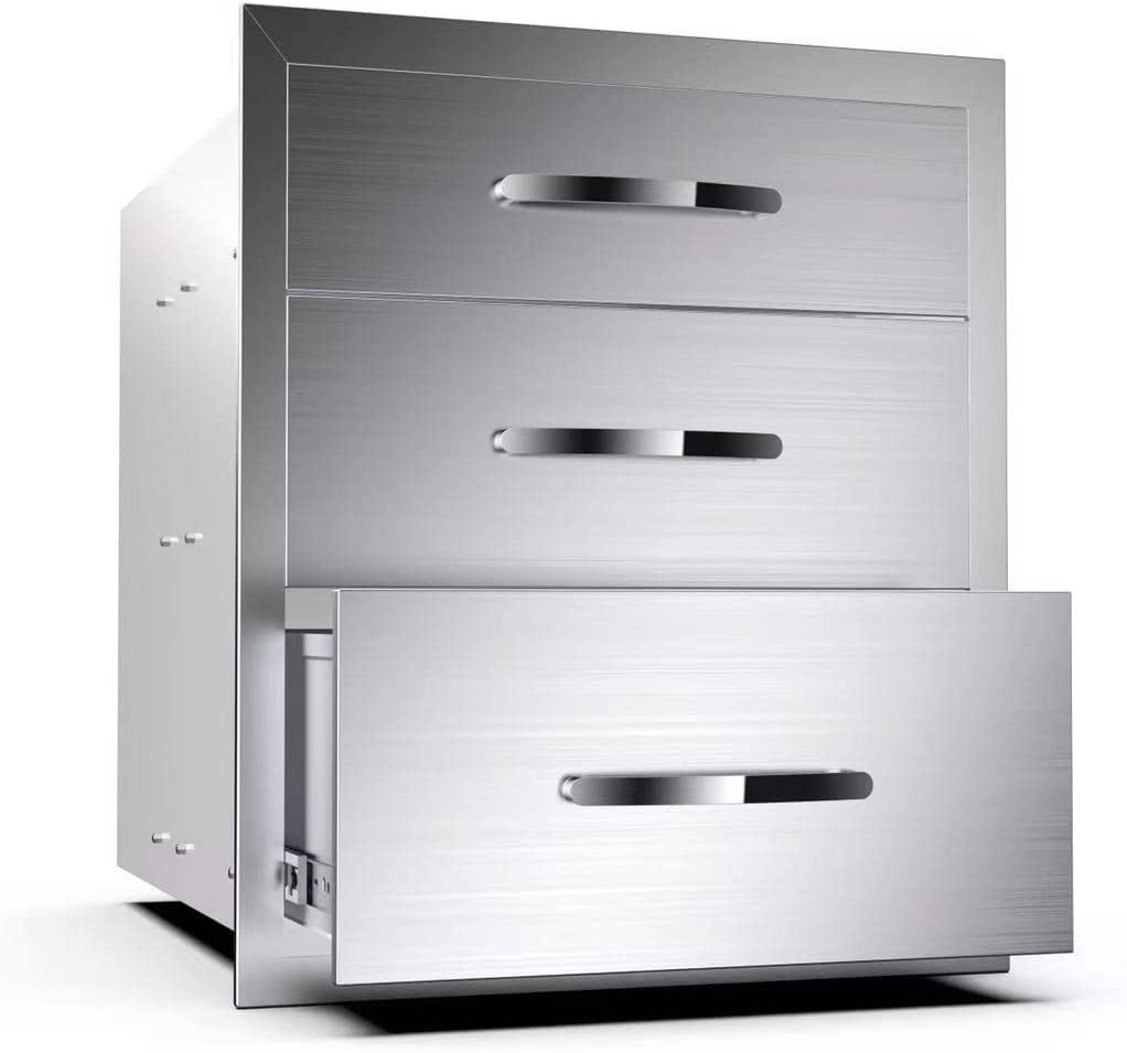 OUKIDR Outdoor Kitchen Drawers 16W x 21H x 23D Inch, Stainless Steel Access Drawer Flush Mount BBQ Triple Drawers for Outdoor Kitchen Island or Grill