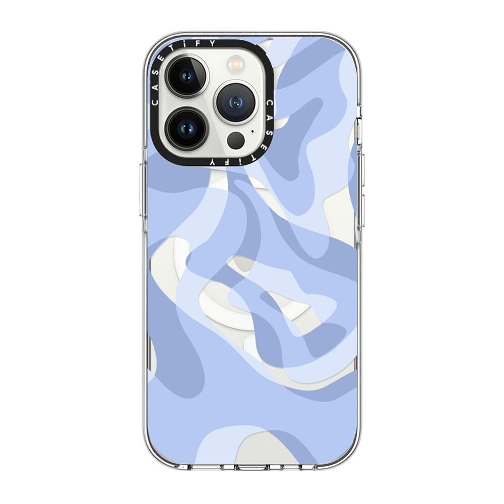 CASETiFY Clear iPhone 13 Pro Case [Not Yellowing / 6.6 ft. 3X Military Grade Drop Protection/Compatible with Magsafe] - Retro Swirls in Blue - Clear