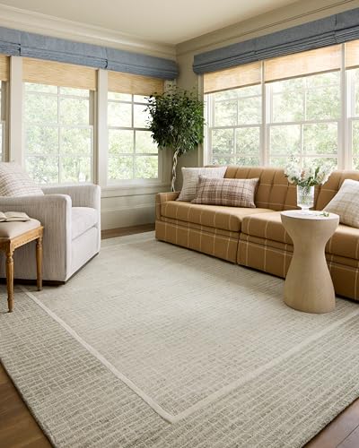 Image of Loloi Chris Loves Julia Briggs Sage /Ivory 9'-3 inch x 13' Area Rug | BRG-01 Approx. 9x13 Green Living room Dining room Bedroom, Minimalist, Muted, Hand-Tufted, Area Rug