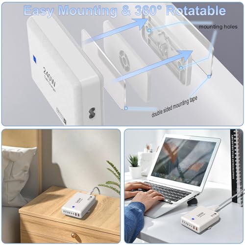 Image of USB C Charger Block 240W, 8-Port Charging Station for iPhone /Ipad /MacBook, 6C2A PD GaN Charger Box, USB Tower Hub with Flat Plug, Travel Essentials