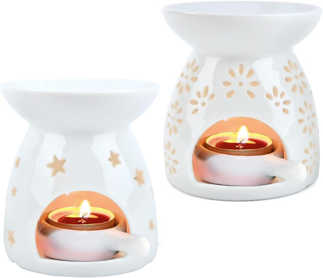 Wax Burners,Set of 2 Oil Burners,Oil Burners For Essential Oils, Candle Tealight Wax Burner,Ceramic, Wax Melt Burners, Ceramic Aromatherapy Candle Holder 100ml, Capacitycandle Burner Essential,10*11cm
