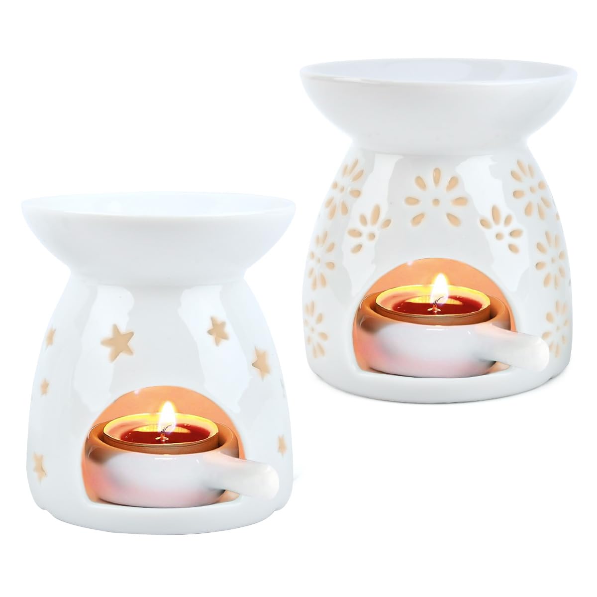 Wax Burners,Set of 2 Oil Burners,Oil Burners For Essential Oils, Candle Tealight Wax Burner,Ceramic, Wax Melt Burners, Ceramic Aromatherapy Candle Holder 100ml, Capacitycandle Burner Essential,10*11cm