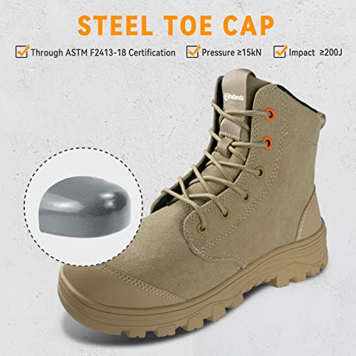 Andanda Steel Toe Boots For Men Construction Work Boots Breathable Comfortable Indestructible Steel Toe Sneakers For Men Puncture Resistant Non Slip Work Shoes, Size 9 Khaki #TOP3