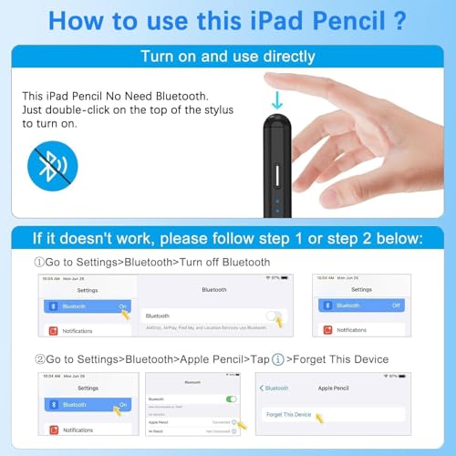 Stylus Pen for Apple iPad A16/11th 2026-2018 iPad Pencil A16/11/10/9/8/7/6,Air 11"/13" M4/M3/M2/5th-3rd,Pro 13"/11"/M4/12.9",Mini A17 Pro/6/5th Stylus Palm Rejection Tilt Sensitivity Fast Charge-Black - image 3
