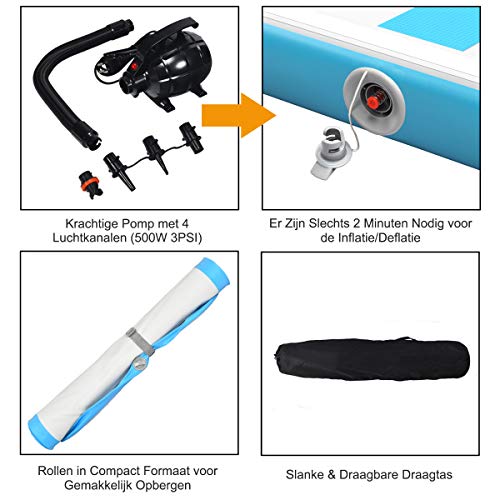 COSTWAY 450cm Gymnastiekmat met 15cm Dikte, Opblaasbare Gymnastiekmat Lucht vallende baan, Tuimelbaan Lucht Mat met… - Image 8