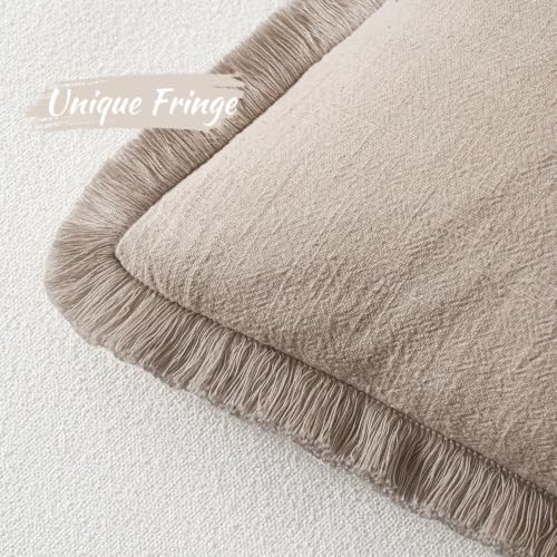 Image of MIULEE Boho Natural Linen Fringe Decorative Euro Throw Pillow Covers 22x22