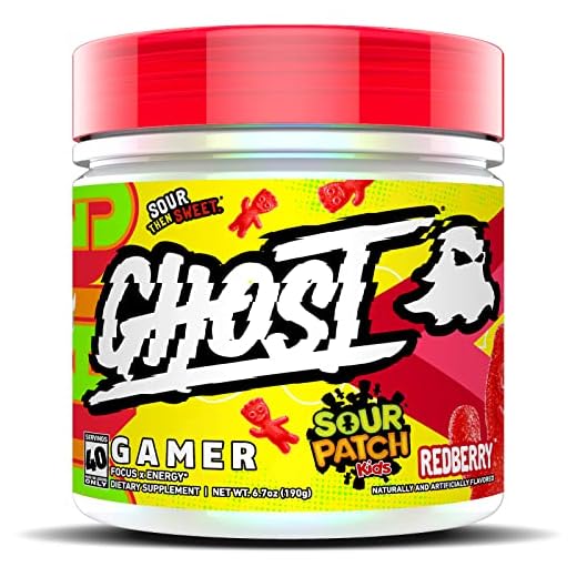GHOST Gamer: Energy and Focus Support Formula - 40 Servings, Sour Patch Kids Redberry - Brain-Boosting Nootropics & Natural Caffeine for Attention, Accuracy & Reaction Time - Vegan, Gluten-Free