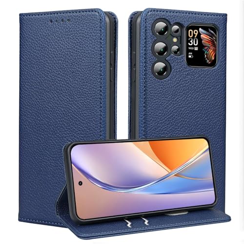 YSONCHAN Lederhülle mit Litschi Muster für Oukitel C68 Plus, Brieftaschen Schutz Hülle mit RFID Blockierung, Ständer & ultrastarkem Magnet. Dunkelblau